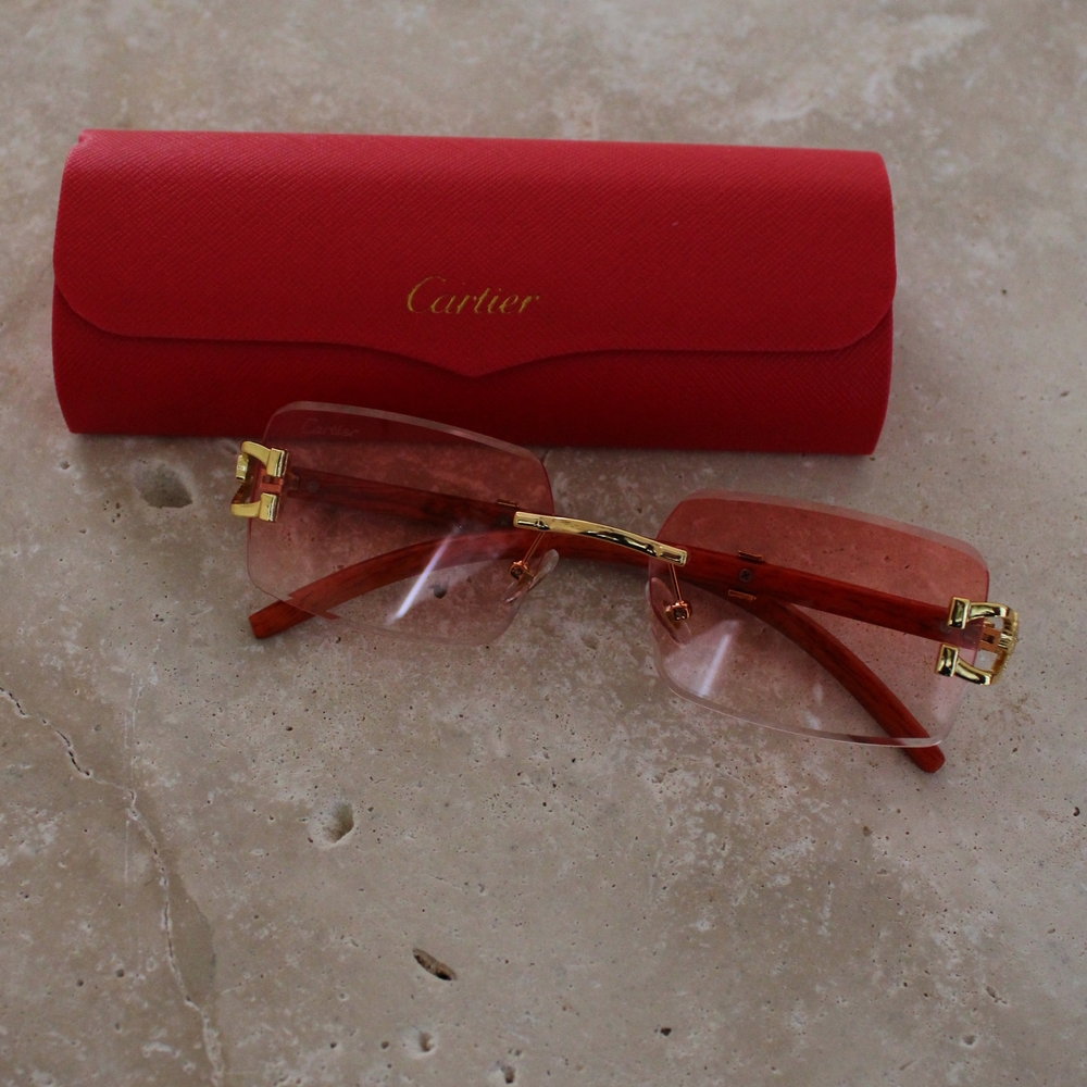 Cartier Rimless Redish Pink Gradient Sunglasses - Picture 2 of 13